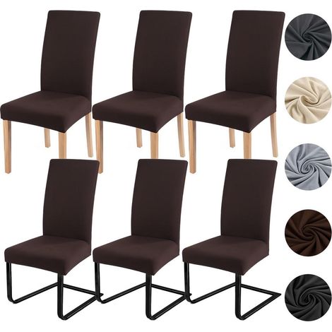 Stuhlhussen 6er Set für Schwingstühle, Universal Stretch, Dunkelbraun (1/5)