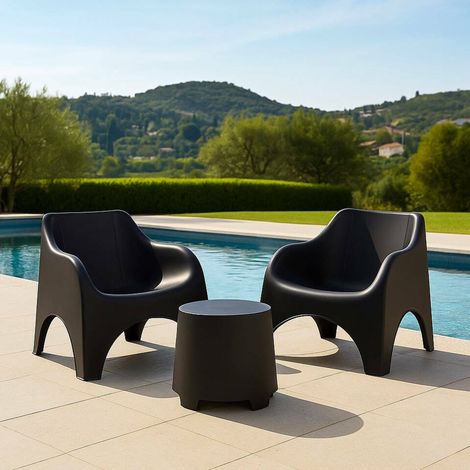Outdoor-Sitzgruppe Cormons, Loungeset für 2 Personen, Schwarz