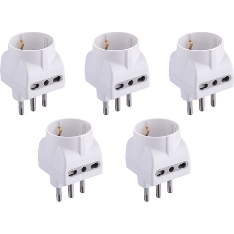 Electraline 92296 Set 5 Adattatori 3 Posti 1 Schuko + 2 Bivalenti 10/16A, Bianco, Confezione da 5 (1/3)