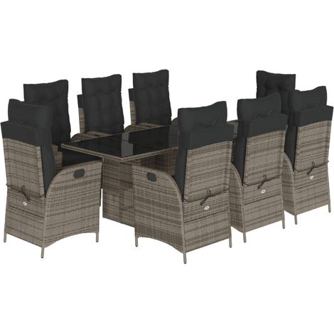 Maison Exclusive - 9-tlg. Garten-Essgruppe mit Kissen Grau Poly R
