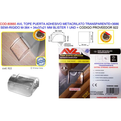 Avl tope puerta adhesivo metacrilato 34x37x21 mm