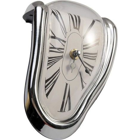 Horloge fondue déformée style surréaliste, horloge murale moderne déco d'intérieur pour bureau, cadeau original couleur argent (1/5)