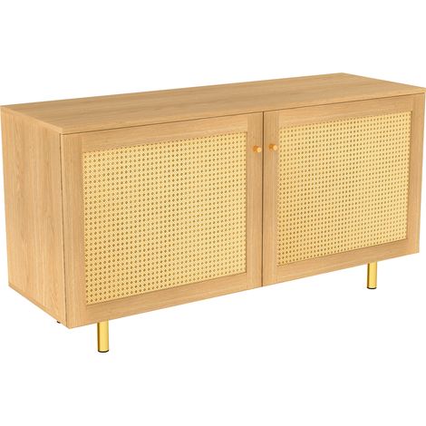 Buffet en rotin tressé, meuble de rangement à deux portes, buffet rustique pour la salle à manger. Aspect bois naturel-H63/B120T40 cm (1/5)
