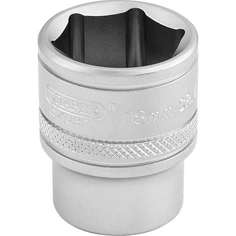 Draper 18mm 6-Point Socket for 3/8" Drive – Micro Satin Chrome Finish, Metric Size, Part Number 16544 (1/5)