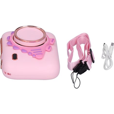 Ventilateur portable à suspendre autour du cou, mini ventilateur en forme d'appareil photo avec câble de chargement USB rose