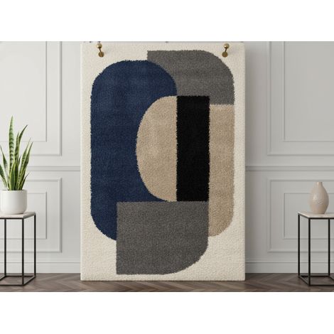 BOBOCHIC - Tapis shaggy EZIO motif abstrait 160x230 Gris (1/5)