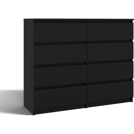 Cómoda grande con 8 cajones, negra, moderna, espaciosa para un dormitorio, sala de estar o habitación infantil.