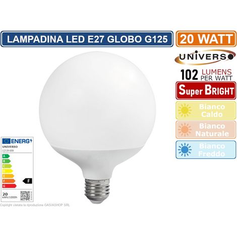UNIVERSO G125-20W LAMPADINA LED E27 20W GLOBO G125 2050 LUMEN 3000K 4000K 6500K - Colore Luce:Bianco Freddo (1/2)