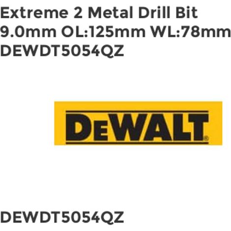 Dewalt DT5054-QZ Extreme 2 Metal Drill Bit 9.0mm OL:125mm WL:78mm DEWDT5054QZ