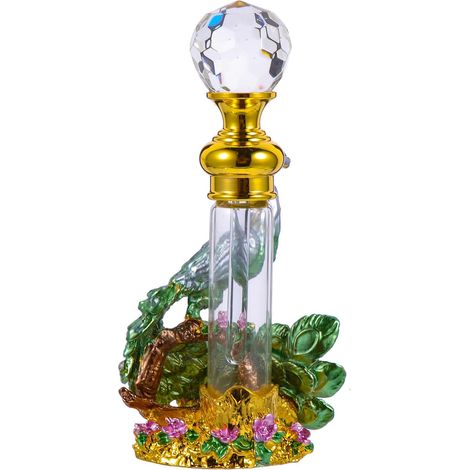 Flacon de Parfum Rechargeable Vintage en Verre Vert 4ml en Alliage D'aluminium, Étanchéité pour Huiles Essentielles et Décoration Élégante (1/5)
