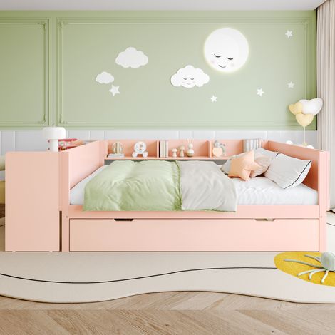Letto estraibile 140/200 cm rosa con scrivania, ripiani e letto supplementare (1/5)
