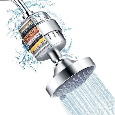 Shower head and shower filter, 15 high pressure settings, 5 spray modes, with soft water filter cartridge, suitable for hard water, removes chlorine and harmful substances. (1/4)