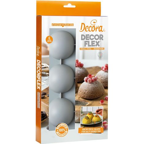 Decora 9260434 Stampo in Silicone Platinum flessibile, Made in Italy, di alta qualità, da 6 cavità, per una Mezza Sfera da Ø 70 X 35 H Mm, per preparazioni dolci e salate sia da forno che da frigo. (1/4)