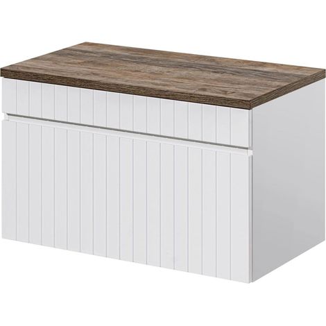 Meuble sous vasque suspendu ICONIC blanc 80 cm avec le plan chêne Santa Fe (1/5)