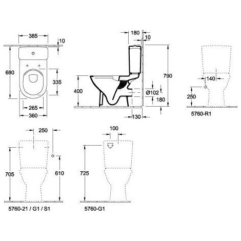 Villeroy & Boch – Réservoir O.NOVO blanc – Évacuation latérale ou arrière – Céramique sanitaire avec revêtement CeramicPlus – Garniture intérieure DualFlush