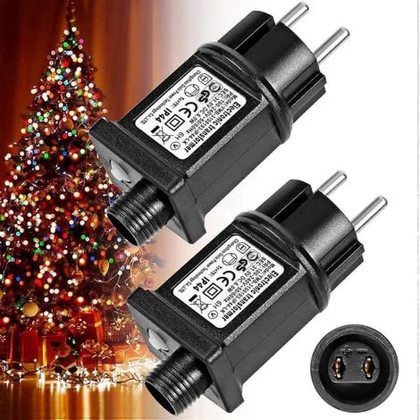Lot de 2 transformateurs 24 V 6 W pour alimentation LED, adaptateur basse tension, clignotant IP44, 8 modes, minuterie et fonction mémoire. (1/5)