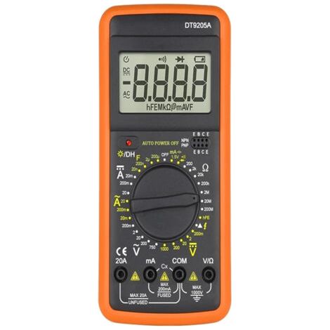 BUNTHAUS PA Multimètre numérique DT9205A, testeur de transistors AC/DC, testeur électrique NCV, multimètre analogique professionnel (1/4)