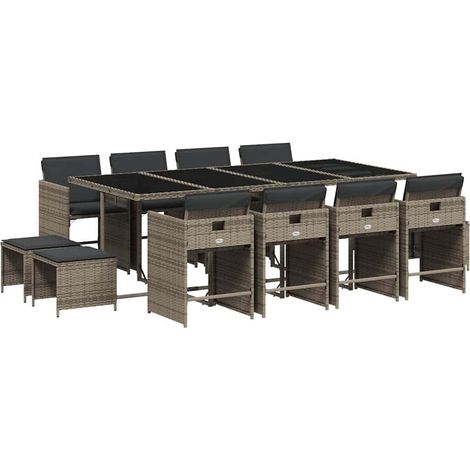 Maison Exclusive - Set da Pranzo da Giardino 13pz con Cuscini Grigio in Polyrattan