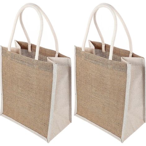 Lot de 2 sacs cadeaux réutilisables en toile de jute, parfaits pour faire les courses ou comme cadeaux d'invités. Poignée incluse. (1/5)