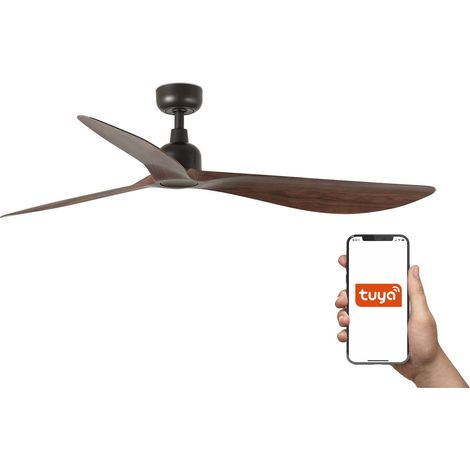 Faro Outwood Grand ventilateur de plafond à 3 pales marron foncé, système intelligent Tuya