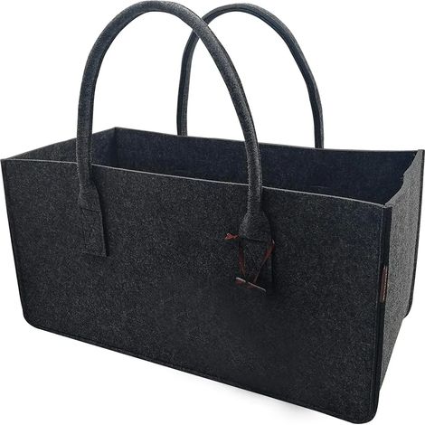Panier de rangement en feutre 50x25x25 cm 32 L pliable avec poignées en bois pour journaux (1/5)