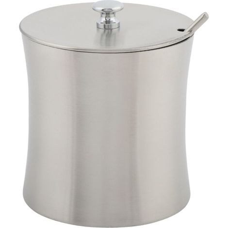 Lot de pots à condiments en acier inoxydable avec couvercle et cuillère pour assaisonnement, sucre, sel, épices, poivre, assaisonnement, pour cuisine et restaurant (1/5)
