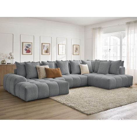 BOBOCHIC - Canapé panoramique convertible coffre EVEREST tissu chiné Angle gauche Gris foncé (1/5)