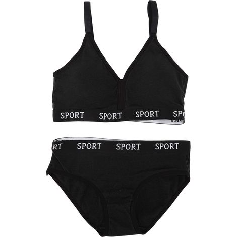 Sport-BH und Slip für Damen – Weiche, atmungsaktive, gekämmte Baumwolle für Yoga und Sport, Schwarz (1/5)