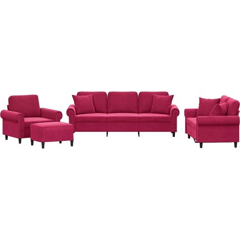 Maison Exclusive - Set di Divani 4 pz con Cuscini Rosso Vino in Velluto