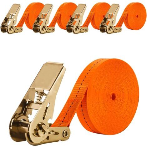 4 Pièces Sangles Darrimage à cliquet 8M de Jeu Sangle a Cliquet Sangle Darrimage avec Tendeur Longueur,Largueur 25 mm Sangles de Serrage,Convient aux Motos,Voitures,Remorques