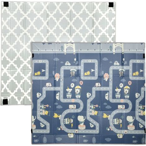 Tapis de jeu pour bébé pliable et réversible, tapis de sol en mousse épais, 202 x 180,5 x 1 cm, multicolore (1/5)