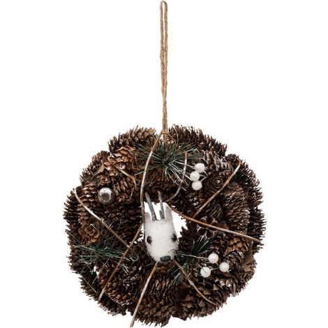 Krone Tannenzapfen und Figur 19cm Holz - Rentier