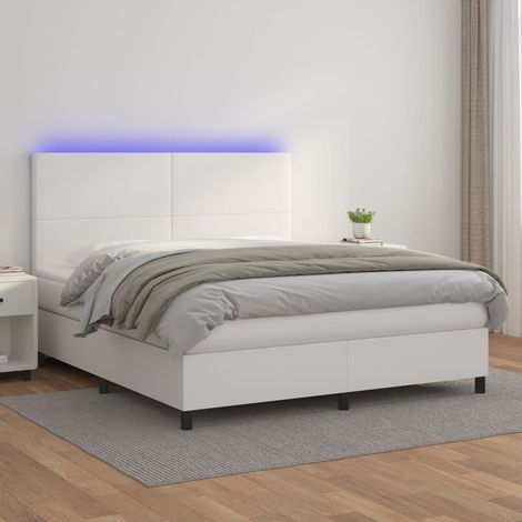 Sommier tapissier matelas confortable et LED,Lit adulte pour Chambre,Ensemble Lit matelas Blanc 160x200 cm Similicuir -BVN72479
