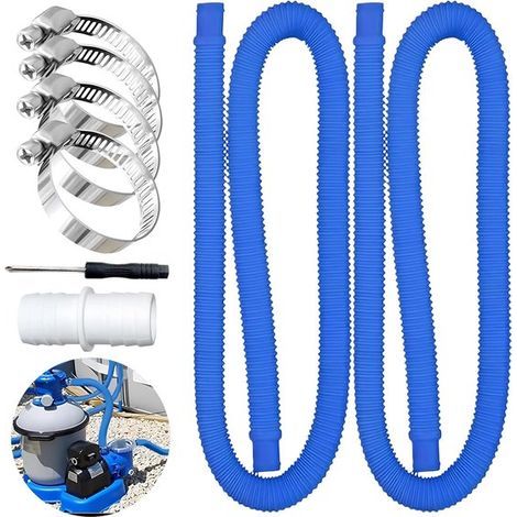 Schwimmbadschlauch-Set – 2-teilig – 32 mm – Ersatzschläuche für Schwimmbäder – inklusive 4 Schlauchschellen und einem Anschlussstück (1/5)