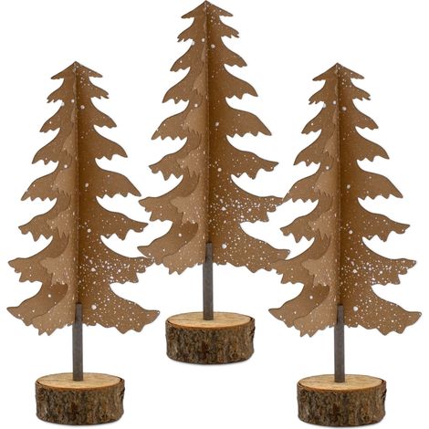 Papier Tannenbaum Aufsteller mit Holzfuß 32 cm - 3er Set - Tisch Deko Weihnachtsbaum zum Aufstellen - Dekoaufsteller für Weihnachten Advent Winter Fenster Dekoration