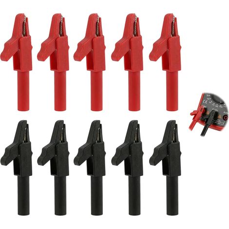 10PCS Pinces Crocodiles Robustes Entièrement Isolées, Fiches Banane 4 mm en cuivre, Pince Crocodile Batterie et Multimètre, Pinces Crocodiles pour Tests Électriques, Mesure et Connexion Sûre (1/5)