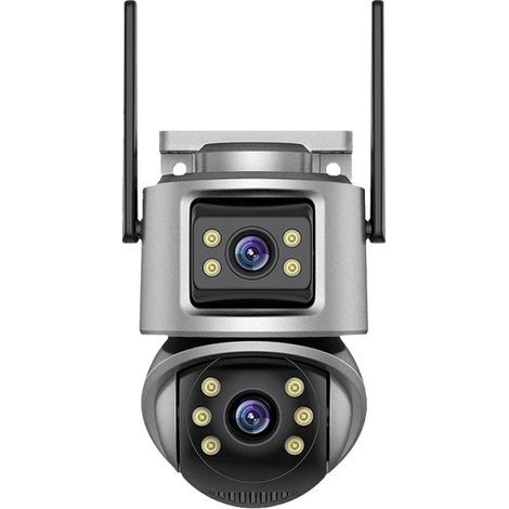 Caméra de Surveillance WiFi Extérieure 6MP Double Objectif - PTZ 2 Pouces, Double Vue Simultanée, 3 Modes Vision Nocturne, Détection Humaine avec Alarme Lumineuse, IP66 Étanche, Audio Bidirectionnel, (1/3)