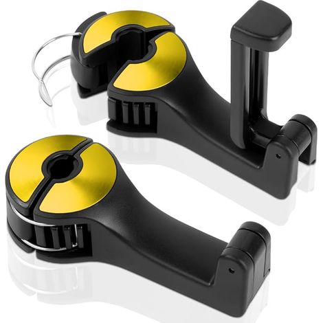 Auto Kopfstützen Haken, 2 Stück 2 in 1 Autositzhaken mit Handyhalterung 360° Versteckter Haken Drehbar Einstellbar Multifunktionaler Auto Haken Auto Kopfstütze Handyhalter für Autozubehör Gold