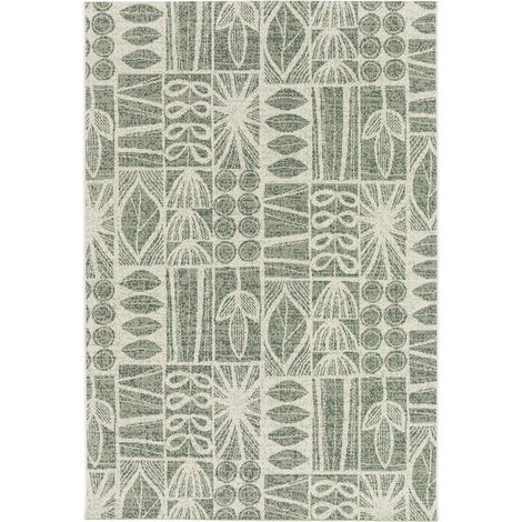 Tapis extérieur kilim 80x150 vert et crème rectangle CASADA 1 (1/5)