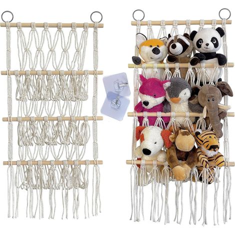 Hamac de Rangement pour Jouets en Peluchess à 3 Couches en Bois,Rangement Peluchess,hamac jouet en maille,sac de rangement pliable et suspendu,jouet de rangement pour décoration murale (1/5)