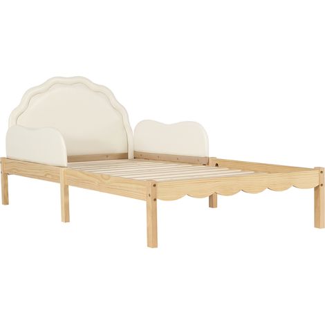 Letto per bambini imbottito 90 x 200 cm beige con testiera in PU, sponde e struttura in legno (1/5)
