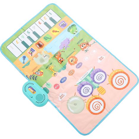 Tapis musical tactile pour tout-petits, piano, tambour et 2 baguettes, motif animaux, idéal pour l'éveil des enfants (garçons et filles). (1/5)