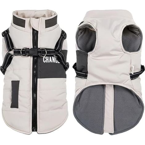 Gilet pour animaux, chaud et doux, veste d'hiver pour animaux de compagnie, veste pour chien avec col montant, chaud, plusieurs tailles et couleurs, coupe-vent et imperméable, beige M (1/5)