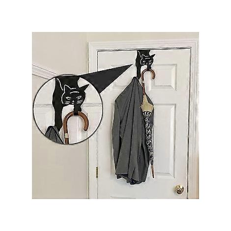 SZTXJ Türhänger mit Katzenmotiv – Stabile Metallhaken – Werkzeuglose Montage – Kompaktes Design – Rostfreie schwarze Beschichtung – Für Zuhause/Büro/Aufbewahrung – Wohnaccessoires (1/4)