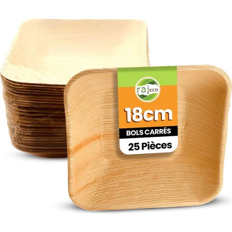 Bols Carrés Jetables en Feuille de Palmier Lot de 25, 18 cm - Bols Solides et Décoratifs, Vaisselle Compostable pour Déjeuner, Dîner, Anniversaire, Camping, Pique-nique et Fêtes (1/5)