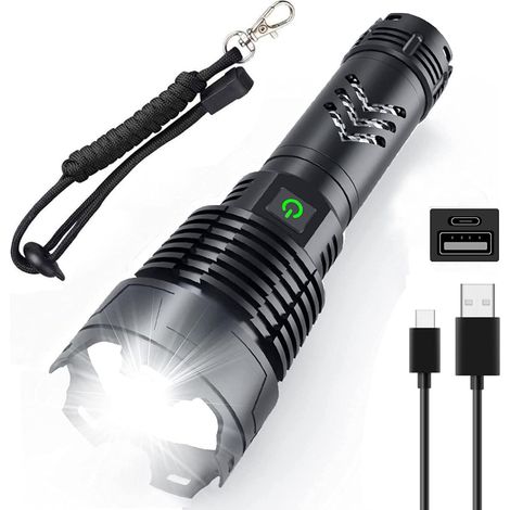 90,000 Lumens Rechargeable LED Flashlight, Powerful Super Bright XHP160 Flashlight with Battery, Zoomable, Waterproof, 5 USB Modes for Camping, Hiking, Outdoors, Emergency, WF1111