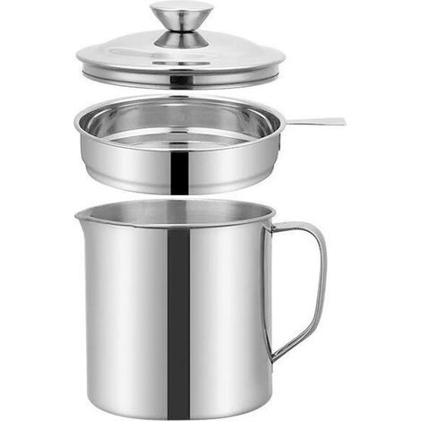 Speiseölbehälter aus Edelstahl mit Deckel und griffiger Ablage, ideal zum Warmhalten von Frittieröl. (1/5)