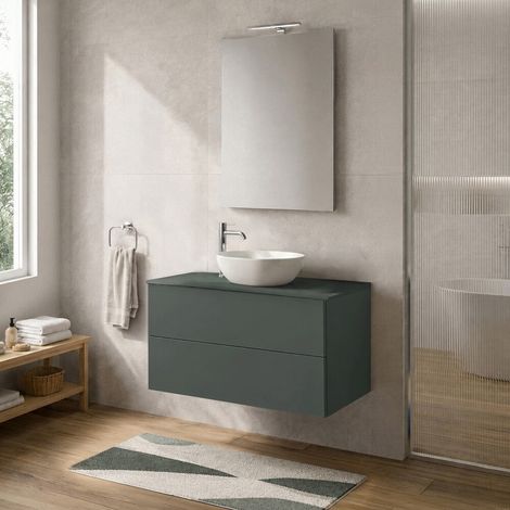 Mobile bagno sospeso 100 cm verde portalavabo due cassetti Tierra (1/5)