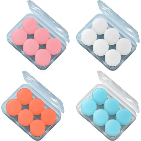 4 Boîtes de Bouchons d’Oreilles en Silicône Colorés pour le Dormir, Étanché, Réutilisables, Éléments Antibruit 32 dB, dans un Boîtier Portatif (Bleu, Orange, Rose, Blanc) (1/5)