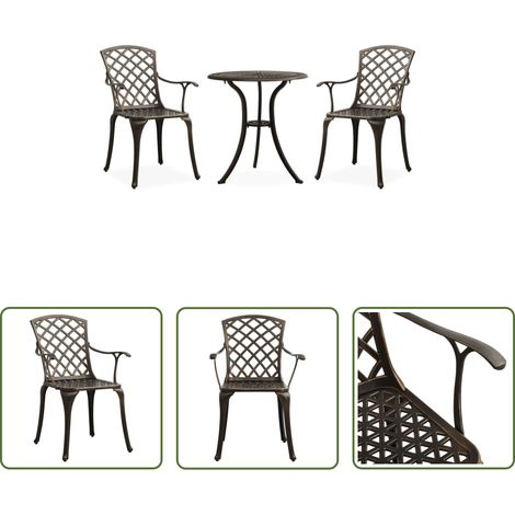 vidaXL Mobilier extérieur - Ensemble de bistro 3 pcs Aluminium coulé Bronze (1/5)